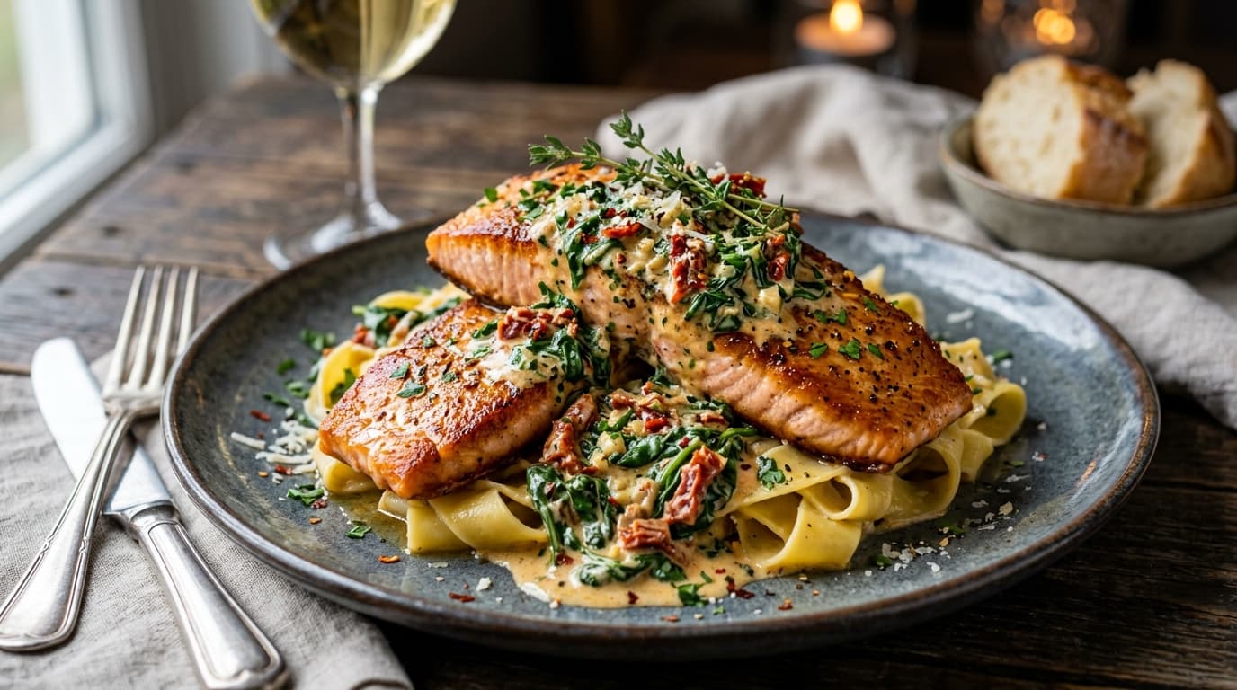 Creamy Tuscan Salmon (Pan-Seared Wild Salmon in Garlic Spinach Sauce)