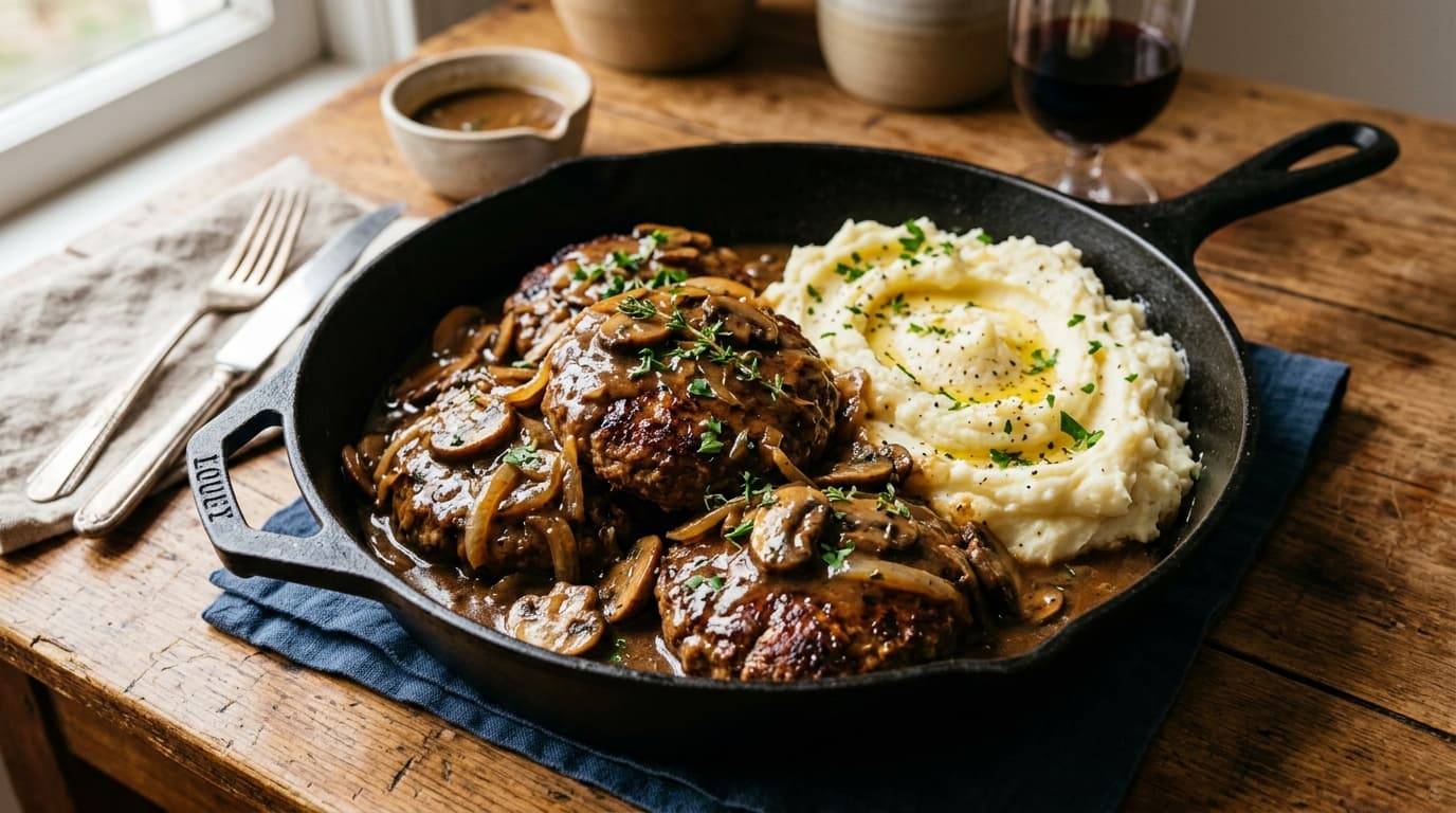 Classic Salisbury Steak (Rich Onion & Mushroom Gravy)