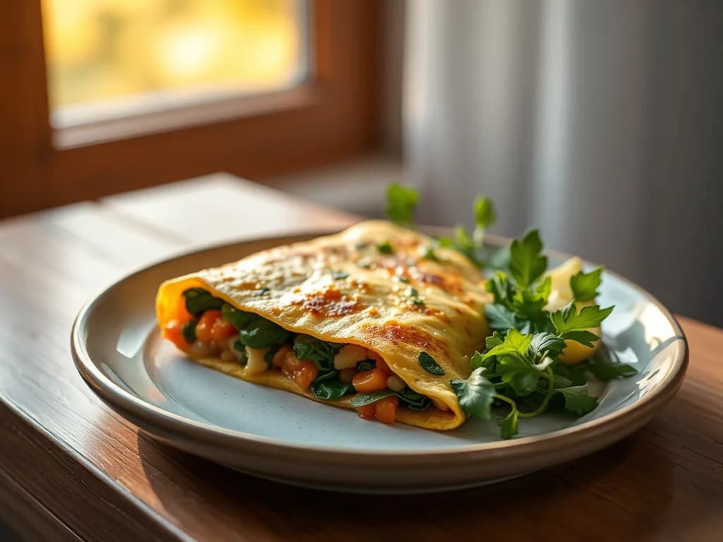 The Golden Harvest: Authentic Vegetable Omelet with Side Greens