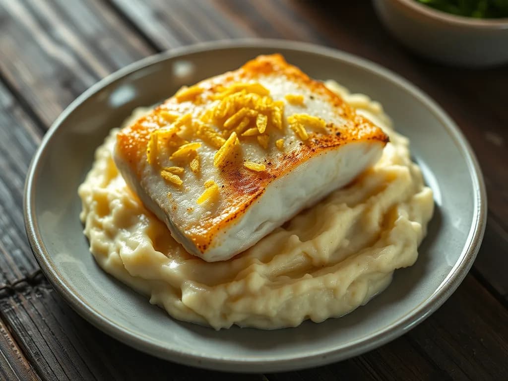 Sun-Drenched Baked Cod with Velvet Garlic-Herb Cauliflower Mash