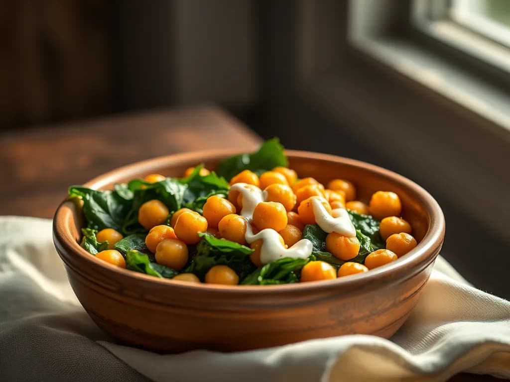 The Golden Kitchen: Warm Chickpea & Spinach Harvest Bowl