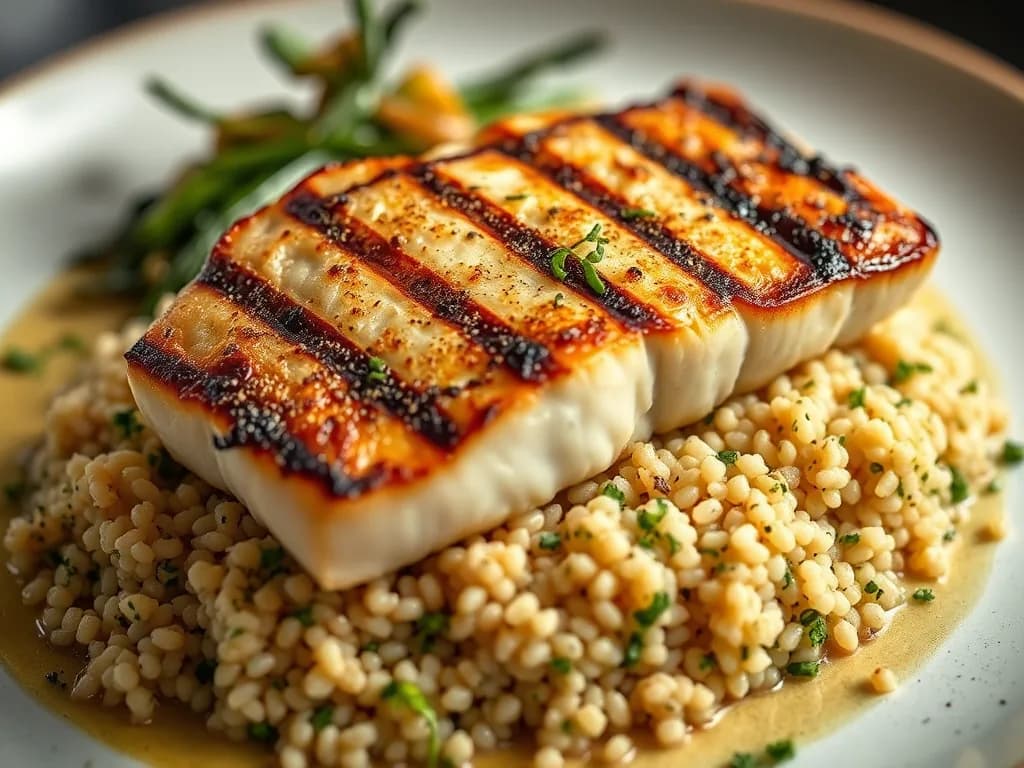 Sun-Kissed Grilled Halibut with Lemon-Herb Quinoa Pilaf