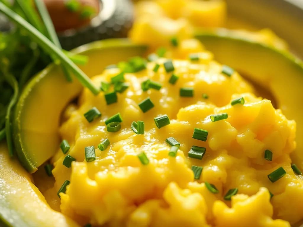 Velvet Scrambled Eggs with Authentic Chives & Creamy Avocado