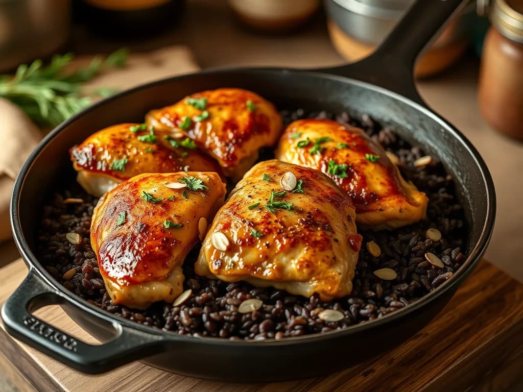 Golden Herb-Roasted Chicken with Zesty Wild Rice