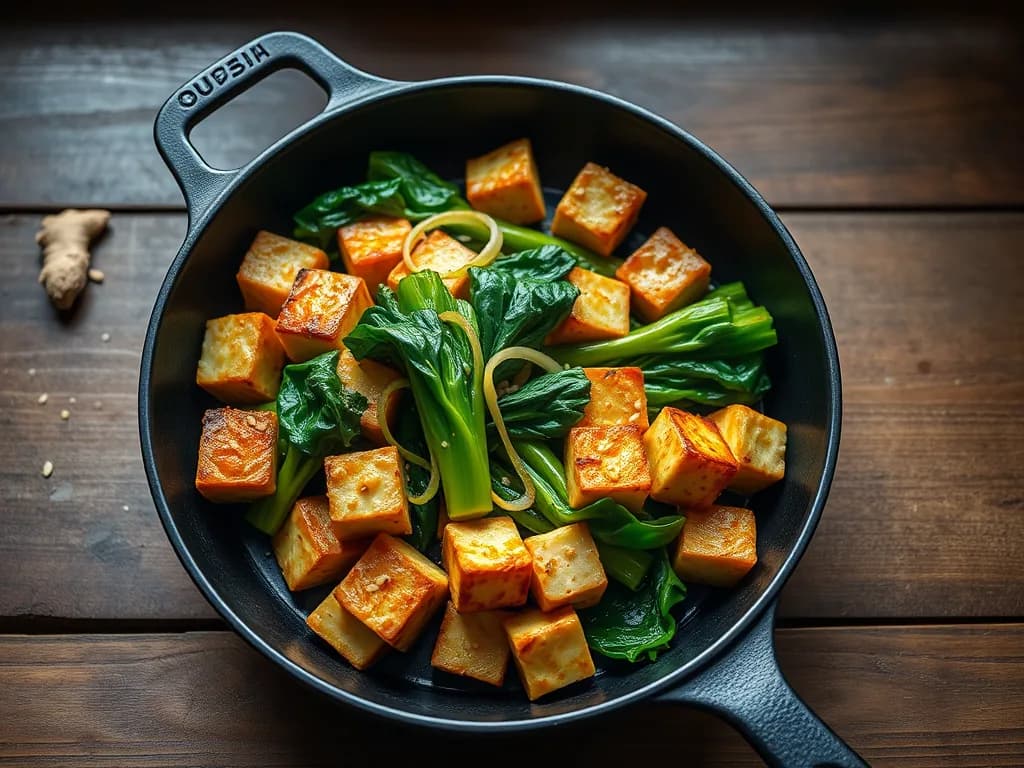 Golden Seared Tofu with Ginger-Glazed Bok Choy