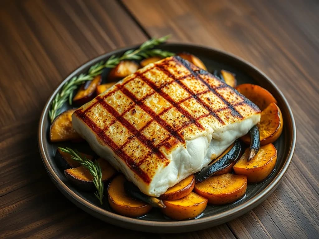 Grilled Halibut with Herb-Roasted Squash: a great Coastal Feast