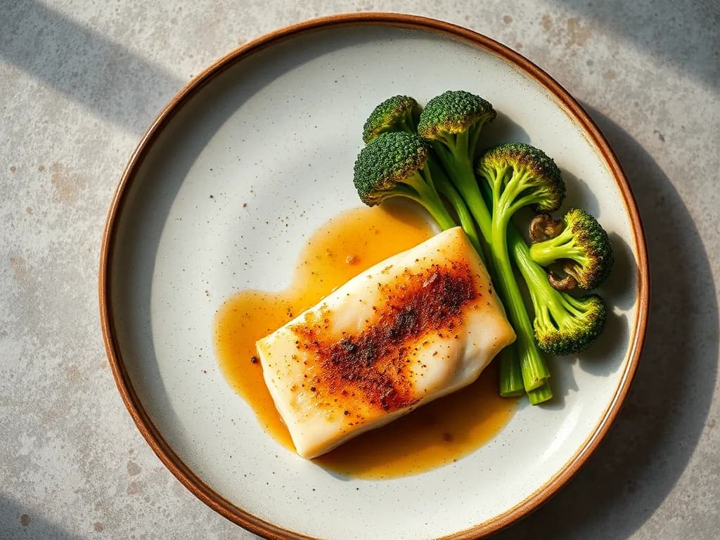 Baked Halibut with Charred Garlic Broccoli