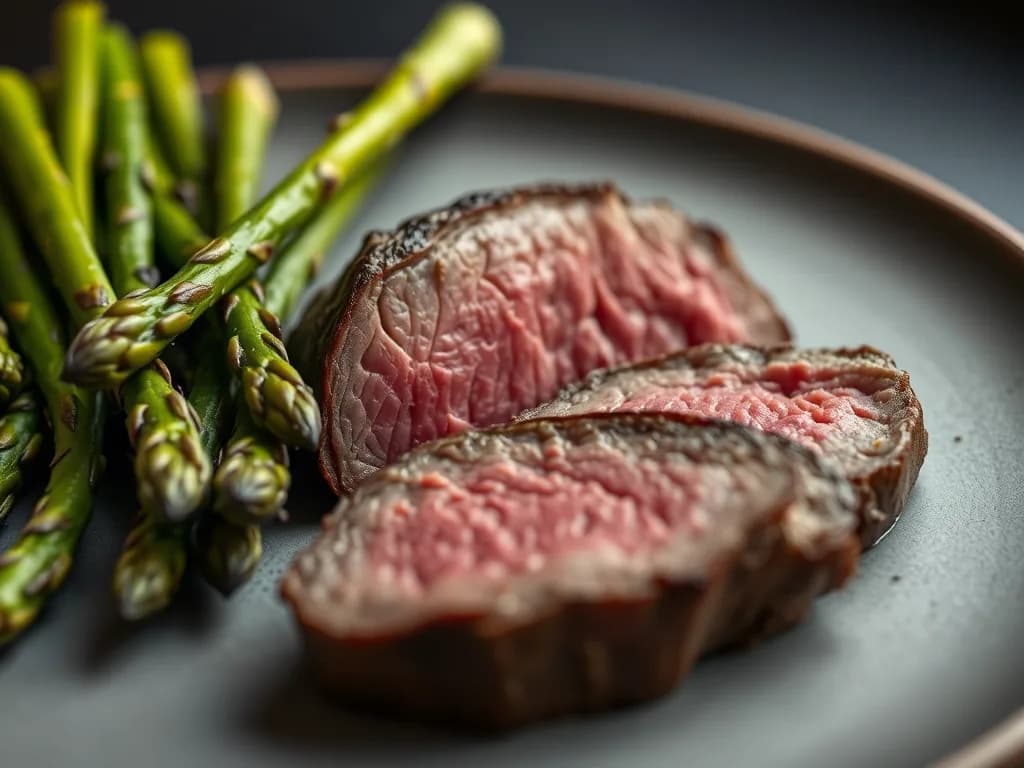 Perfectly Seared Sirloin with Garlic-Roasted Asparagus