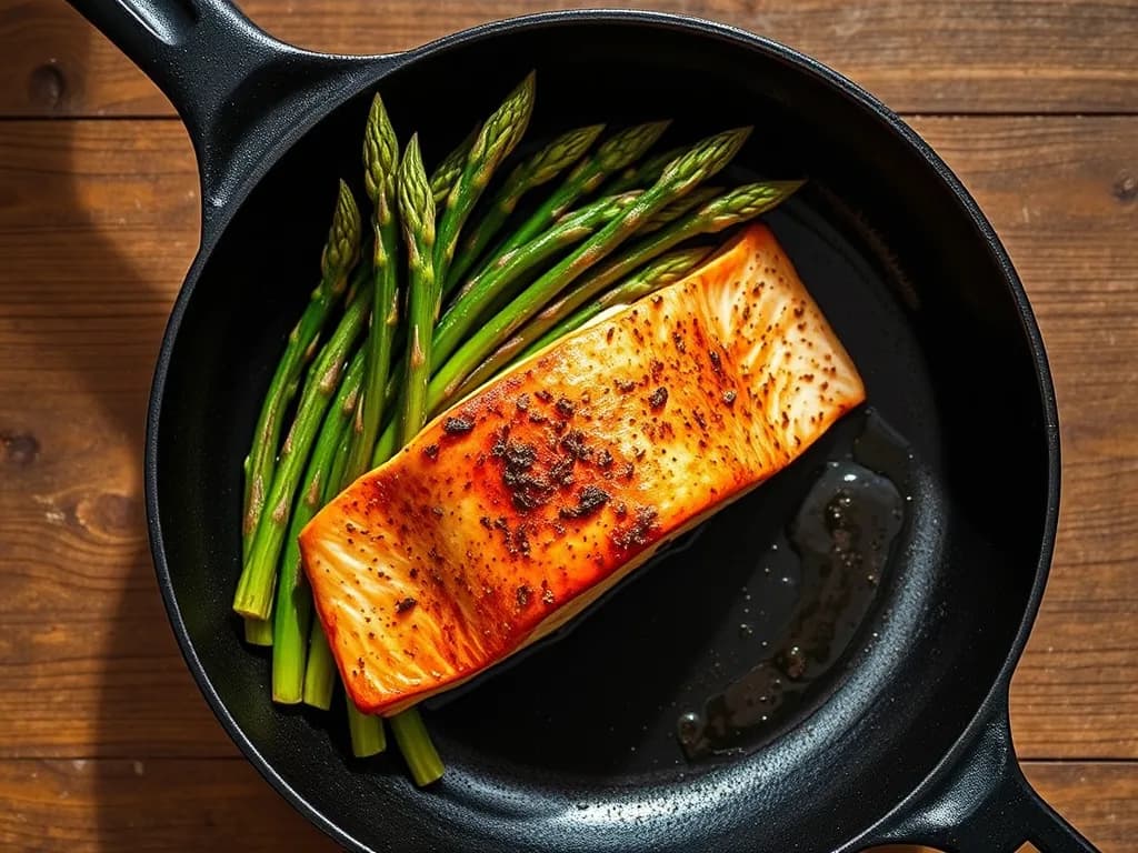 Pan-Seared Salmon with Garlic Asparagus