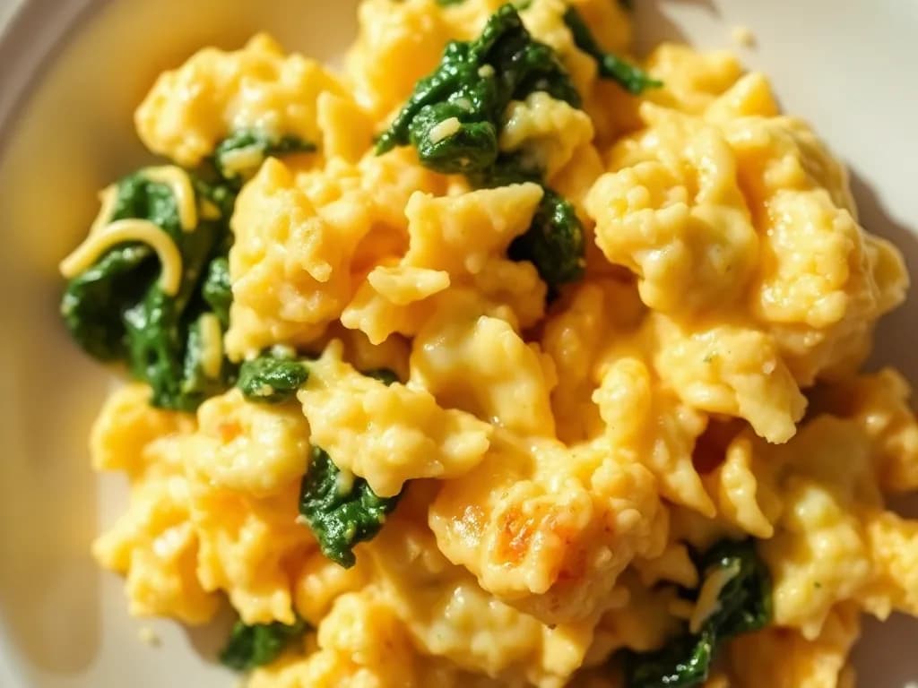 Soft Scrambled Eggs with Sautéed Spinach