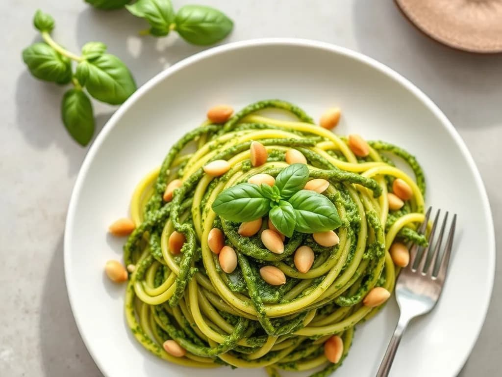 Fresh Zucchini Noodles with Basil Pesto