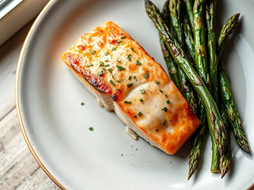 Pan-Seared Wild Salmon with Lemon-Garlic Asparagus