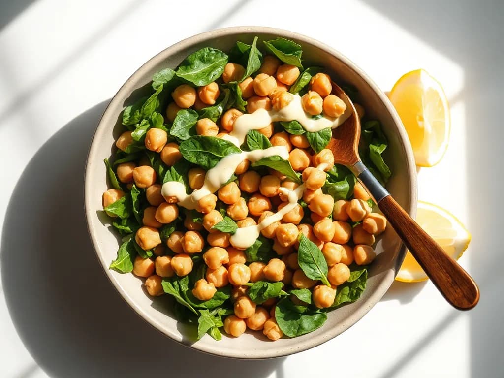 Fresh Spinach and Chickpea Salad with Lemon-Tahini Dressing