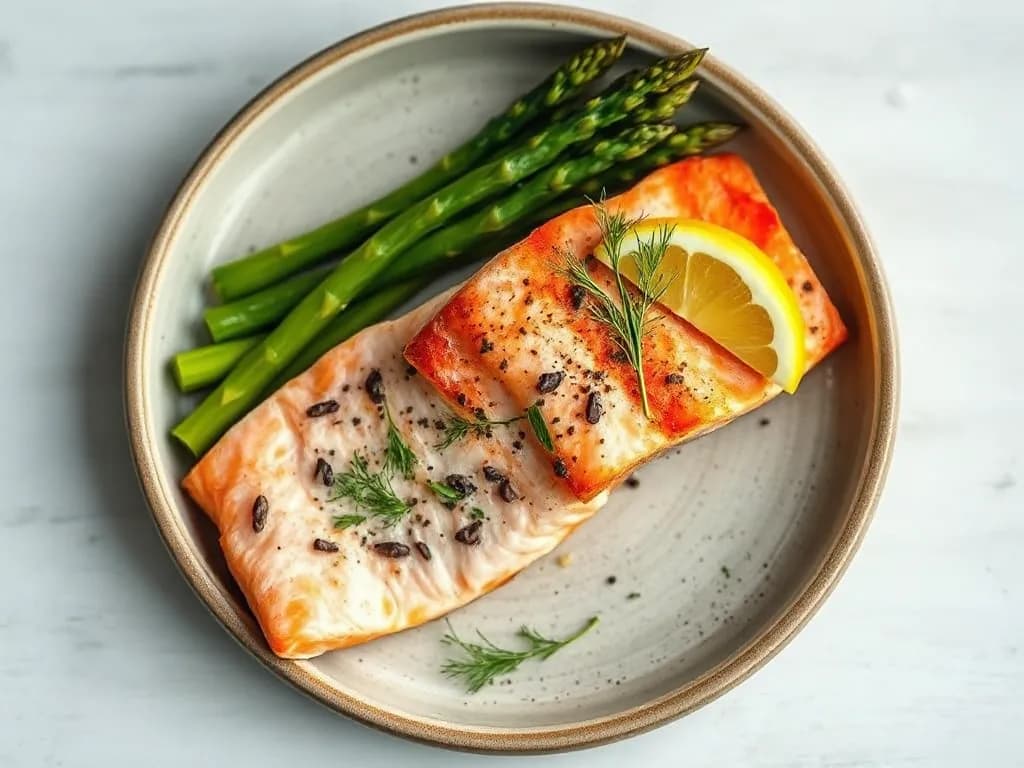 Baked Wild Salmon with Lemon-Garlic Asparagus