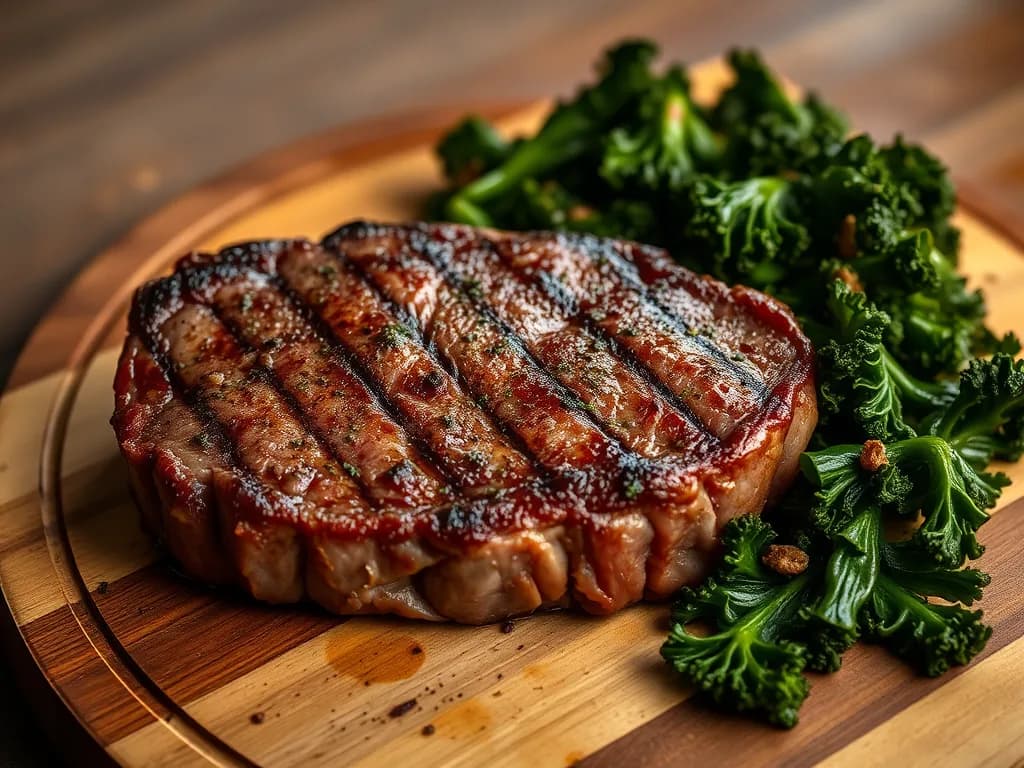 Pan-Seared Ribeye with Garlic Herb-Infused Kale