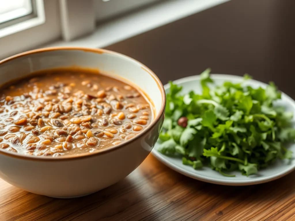 Hearty Lentil Soup with Fresh Arugula Salad