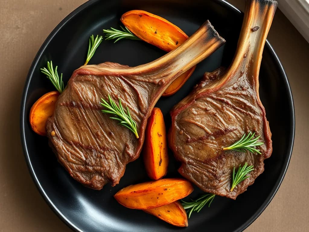 Pan-Seared Lamb Chops with Roasted Sweet Potato Wedges