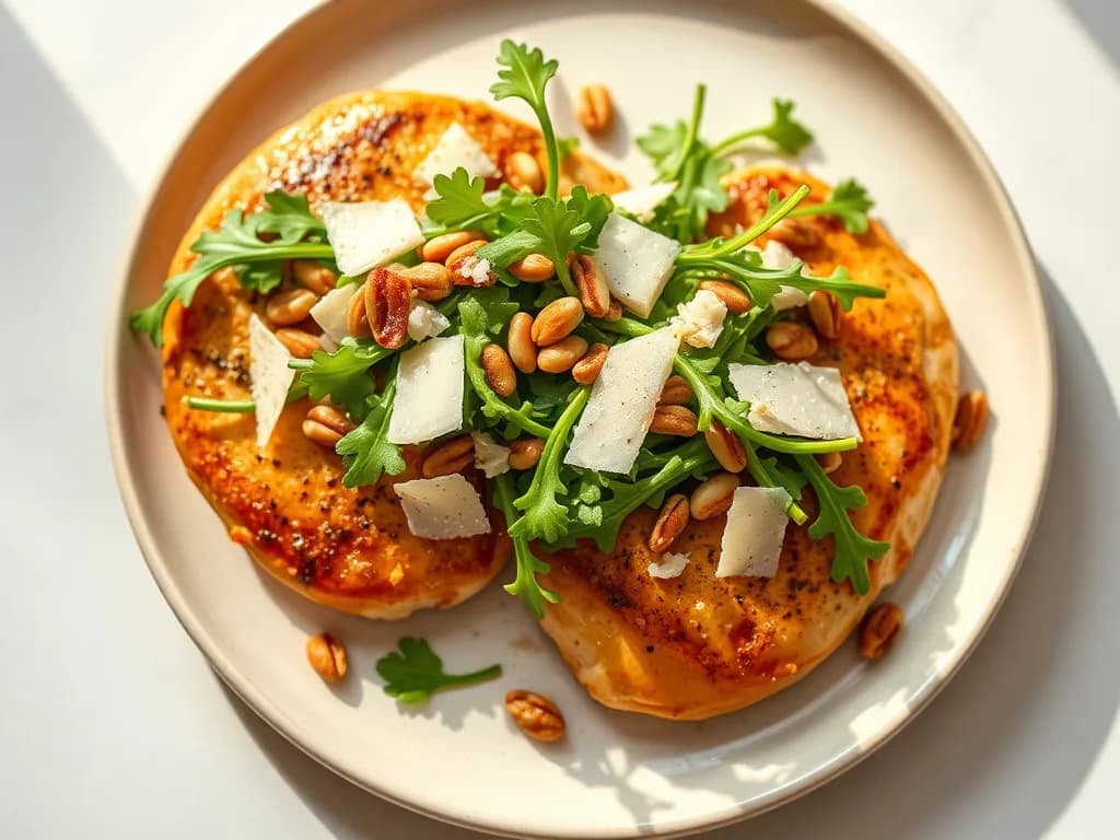 Pan-Seared Chicken Breast with Peppery Arugula and Toasted Pine Nuts