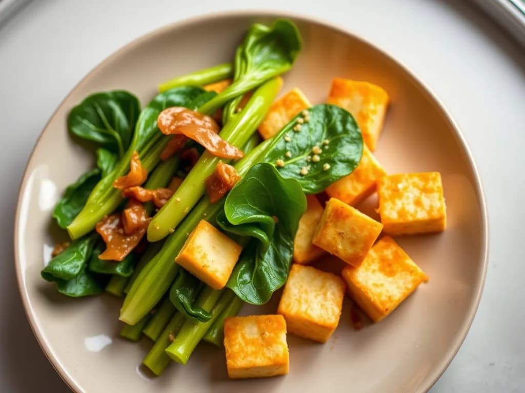 Crispy Baked Tofu with Garlic Sesame Bok Choy