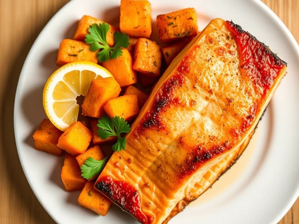 Pan-Seared Salmon with Roasted Sweet Potatoes
