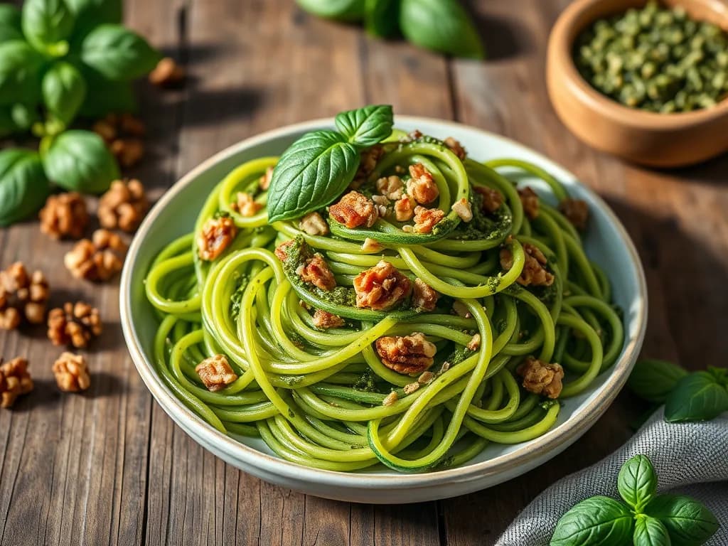 Zucchini Noodles with Toasted Walnut-Basil Pesto