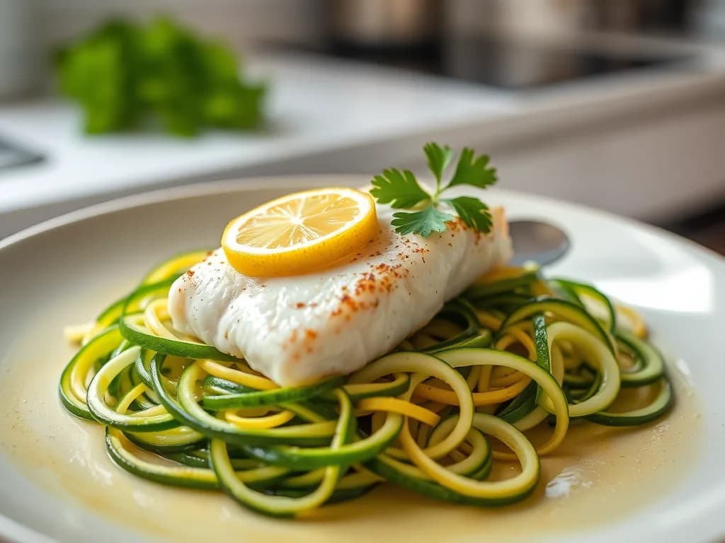 Light and Flaky White Fish with Steamed Zucchini