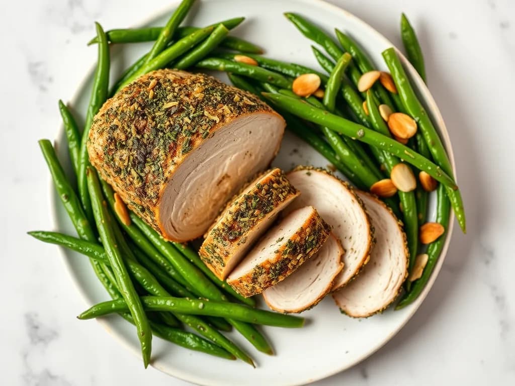 Herb-Crusted Turkey Breast with Garlicky Green Beans