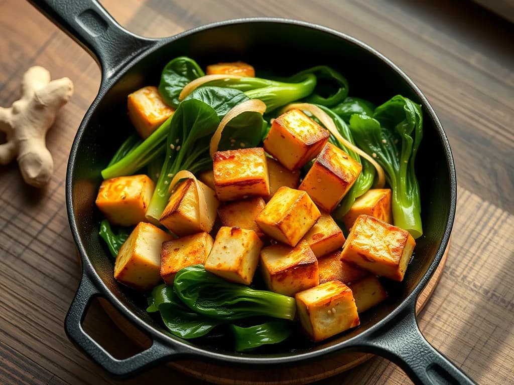 Seared Tofu with Ginger-Glazed Bok Choy