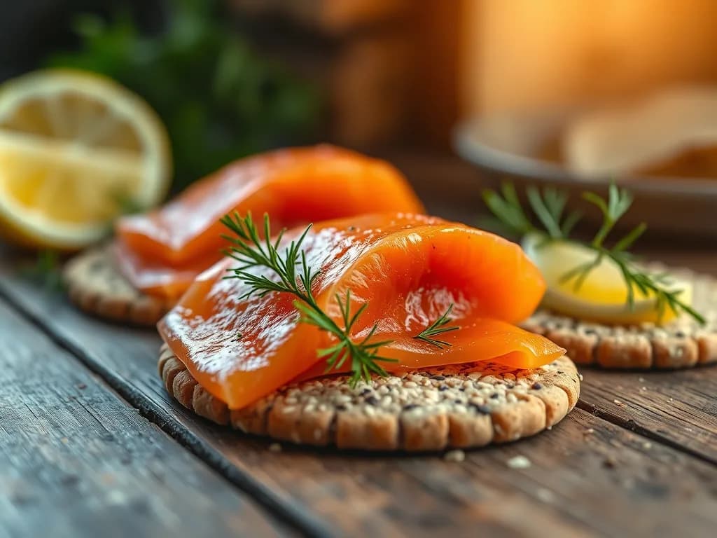 Smoked Salmon on Seed Crackers