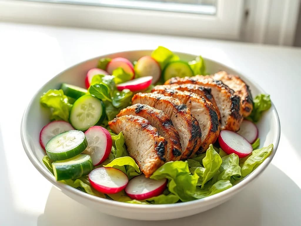 Grilled Chicken Salad with Crisp Cucumber and Radish