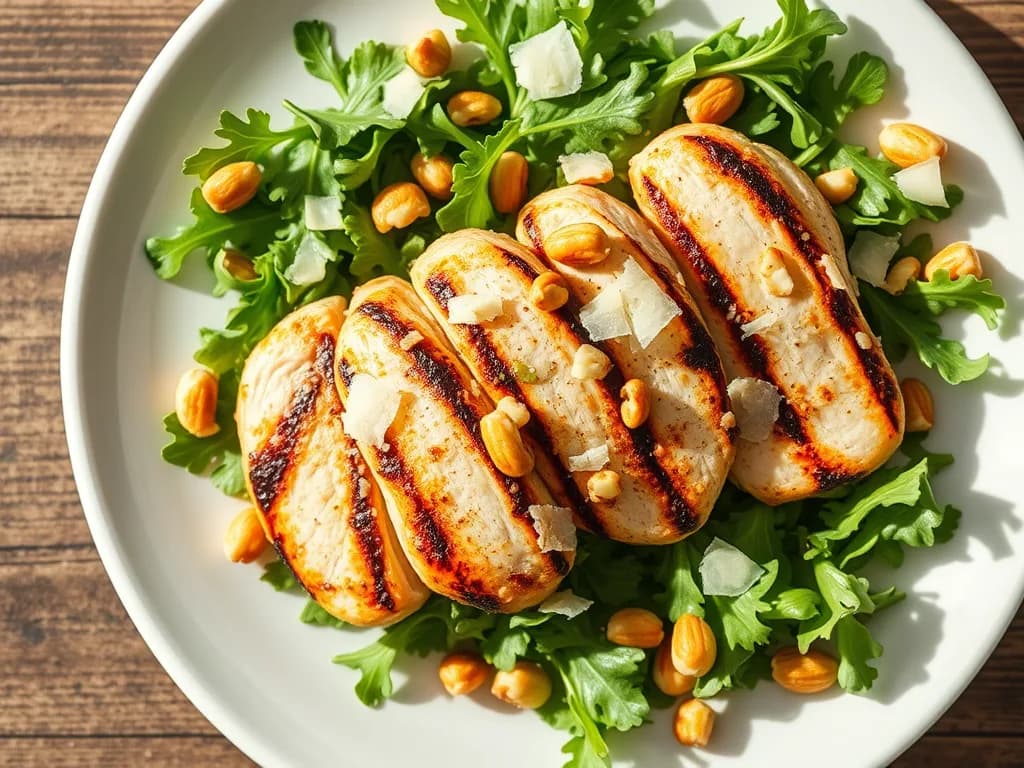 Grilled Lemon-Herb Chicken over Crisp Baby Arugula