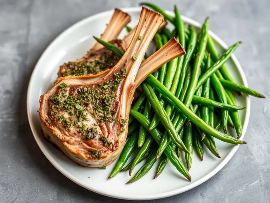 Herb-Crusted Lamb Chops with Garlicky Green Beans