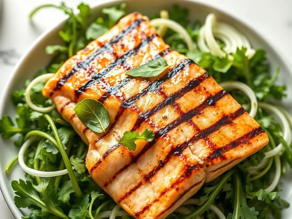 Grilled Salmon Over Arugula and Fennel