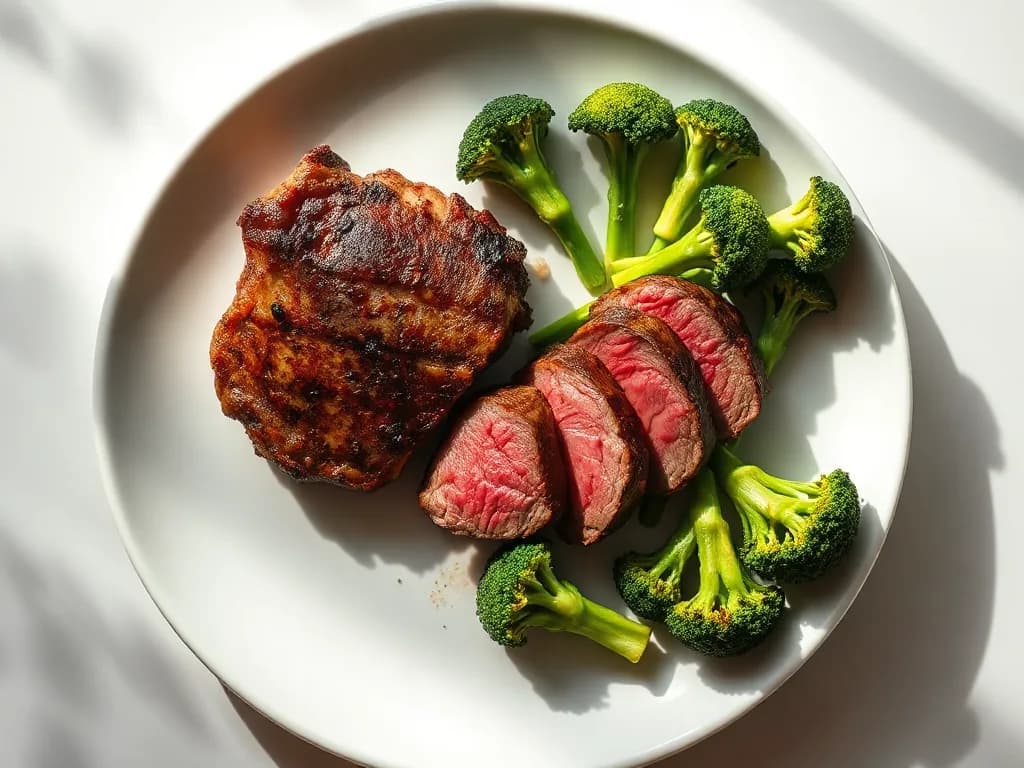 Pan-Seared Steak with Garlic-Roasted Broccoli