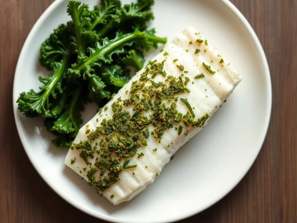 Herb-Crusted Cod with Garlic Sautéed Kale