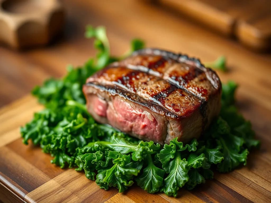 Pan-Seared Beef Tenderloin with Steamed Kale