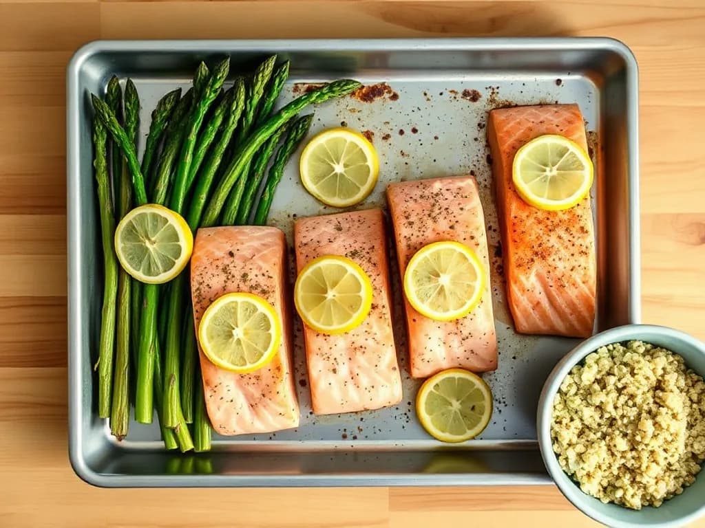 One-Pan Baked Salmon with Asparagus and Fluffy Quinoa
