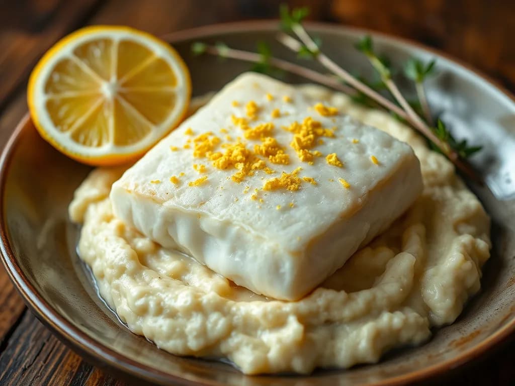 Baked Cod with Garlic-Herb Cauliflower Mash