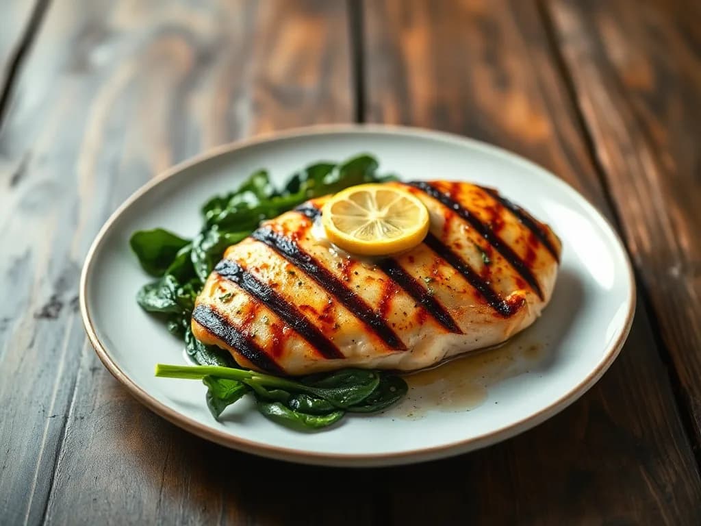 Grilled Chicken Breast with Zesty Lemon-Butter Spinach