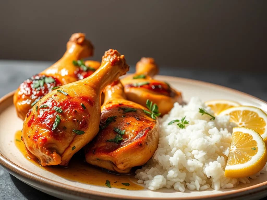 Simple Herb-Roasted Chicken with Lemon-Garlic Rice