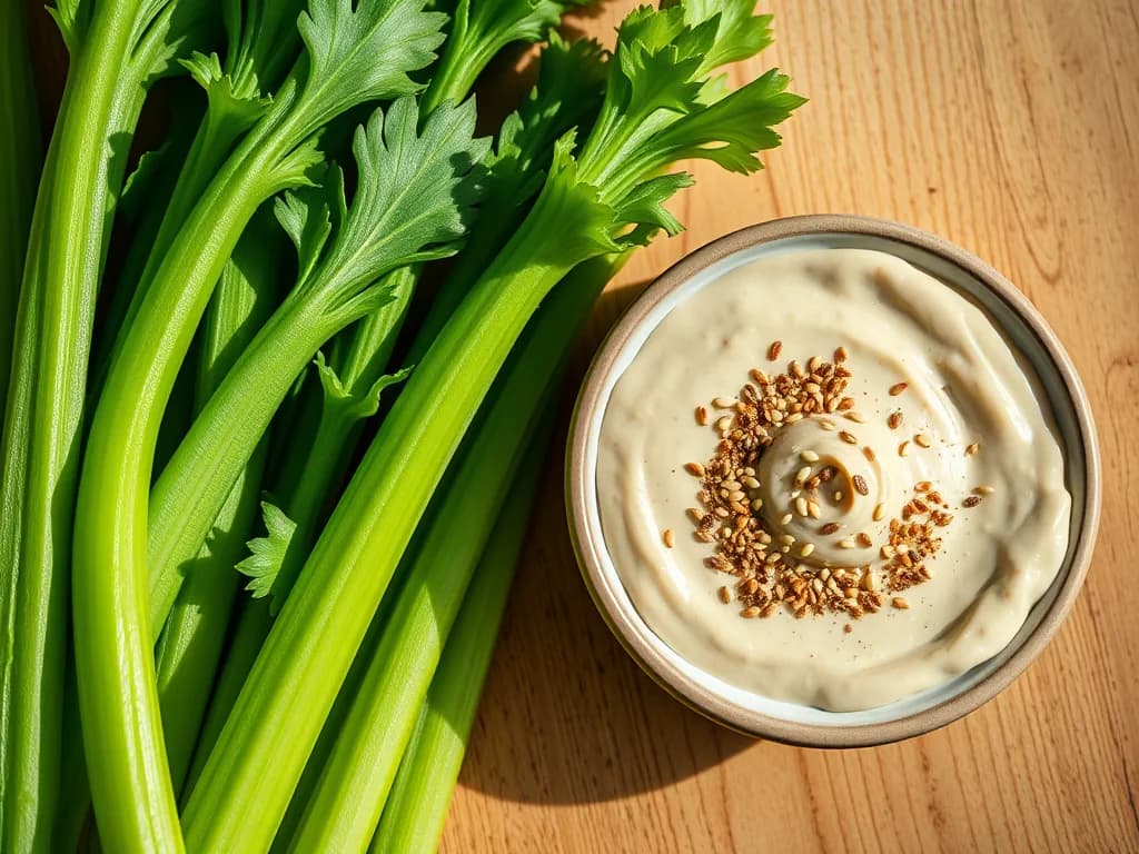 Crisp Celery Sticks with Creamy Toasted Tahini