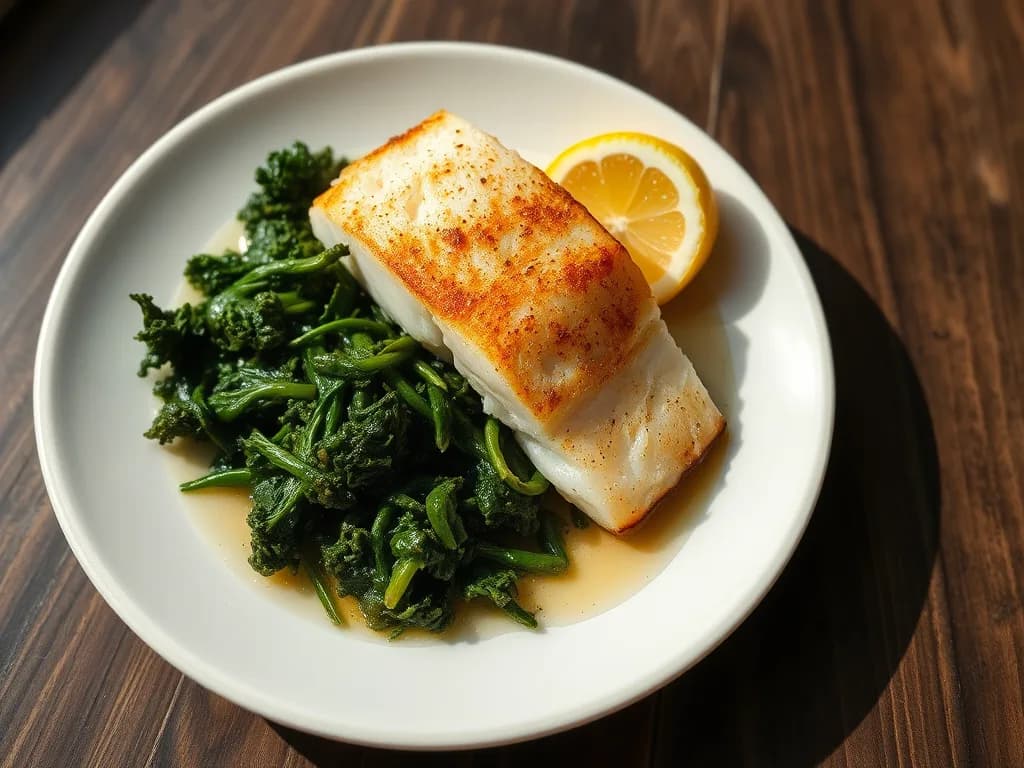 Pan-Seared Cod with Garlic Sautéed Kale