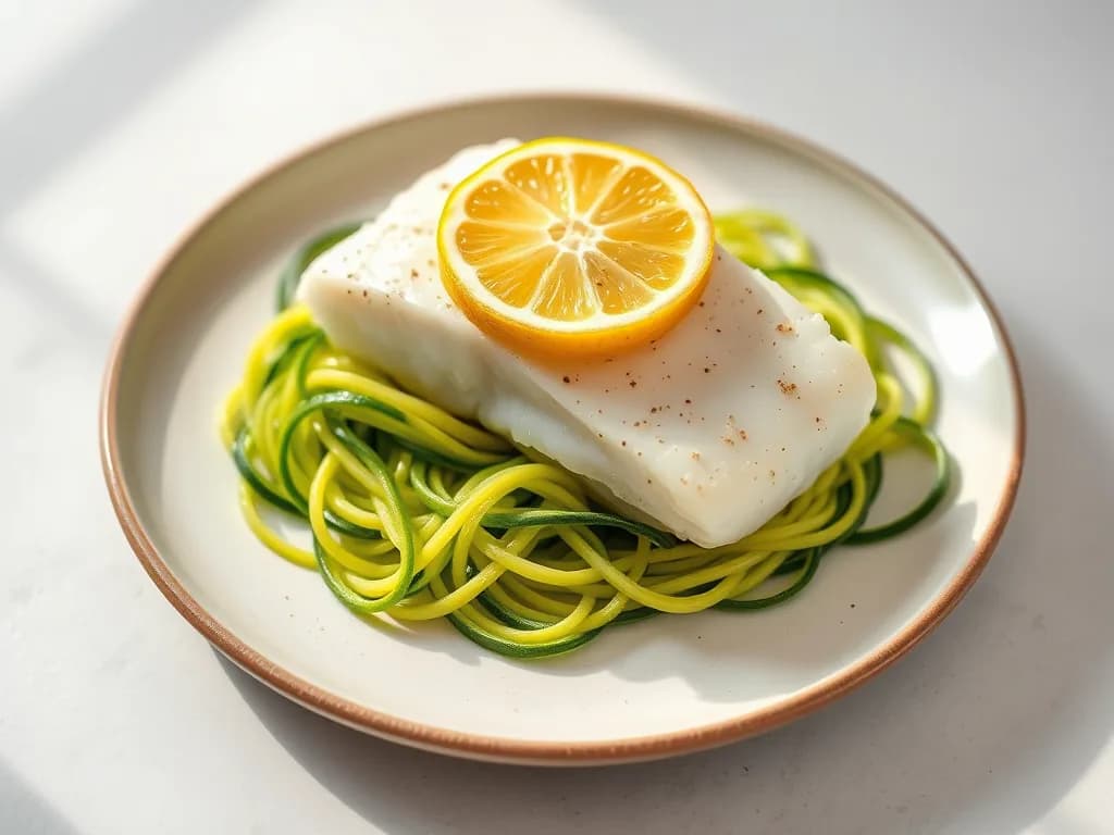 Baked Cod with Lemon Garlic Zucchini Noodles