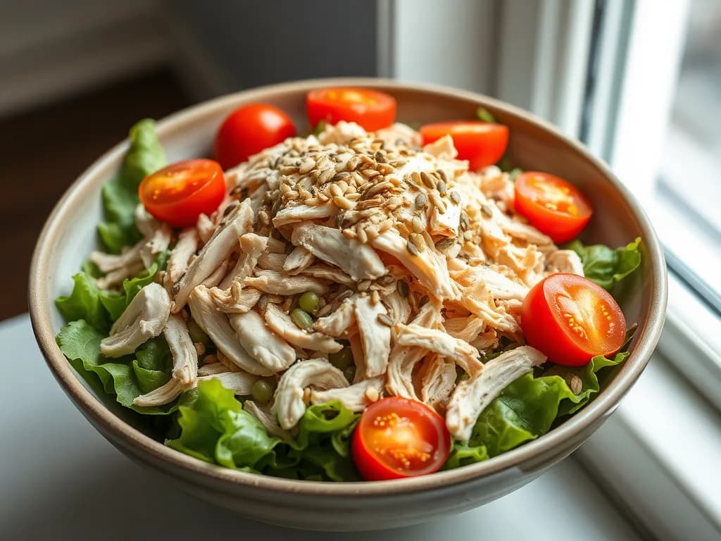 Fresh Garden Salad with Shredded Lemon-Herb Chicken