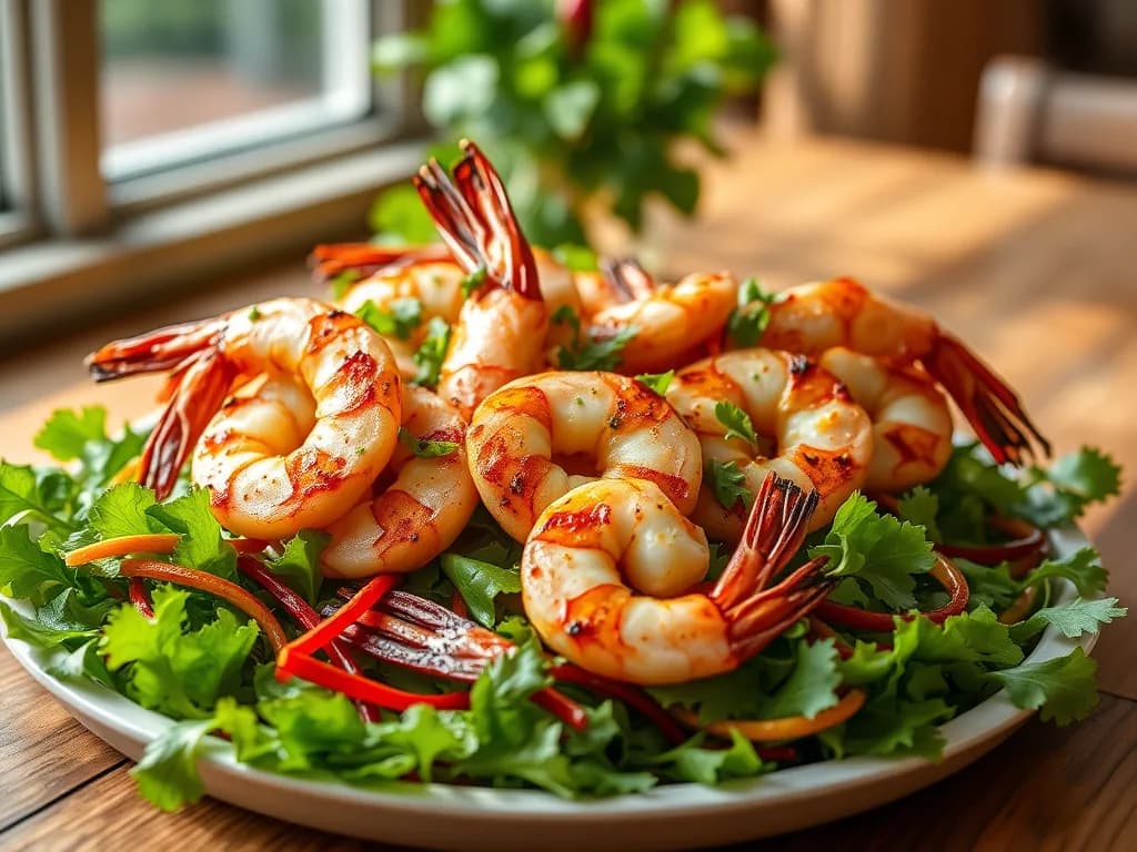 Grilled Shrimp Over Mixed Greens