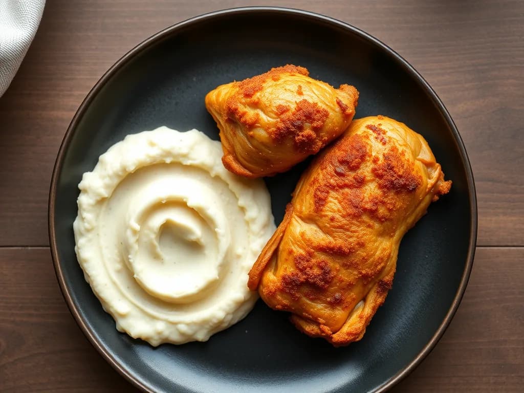 Crispy Roasted Chicken Thighs with Creamy Cauliflower Mash