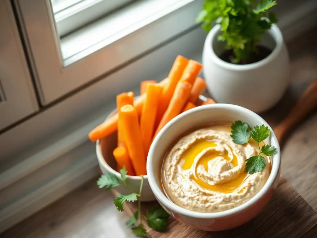 Crisp Carrot Sticks with Zesty Lemon Hummus