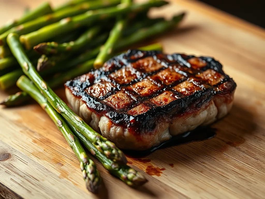 Pan-Seared Grass-Fed Steak with Garlic-Roasted Asparagus