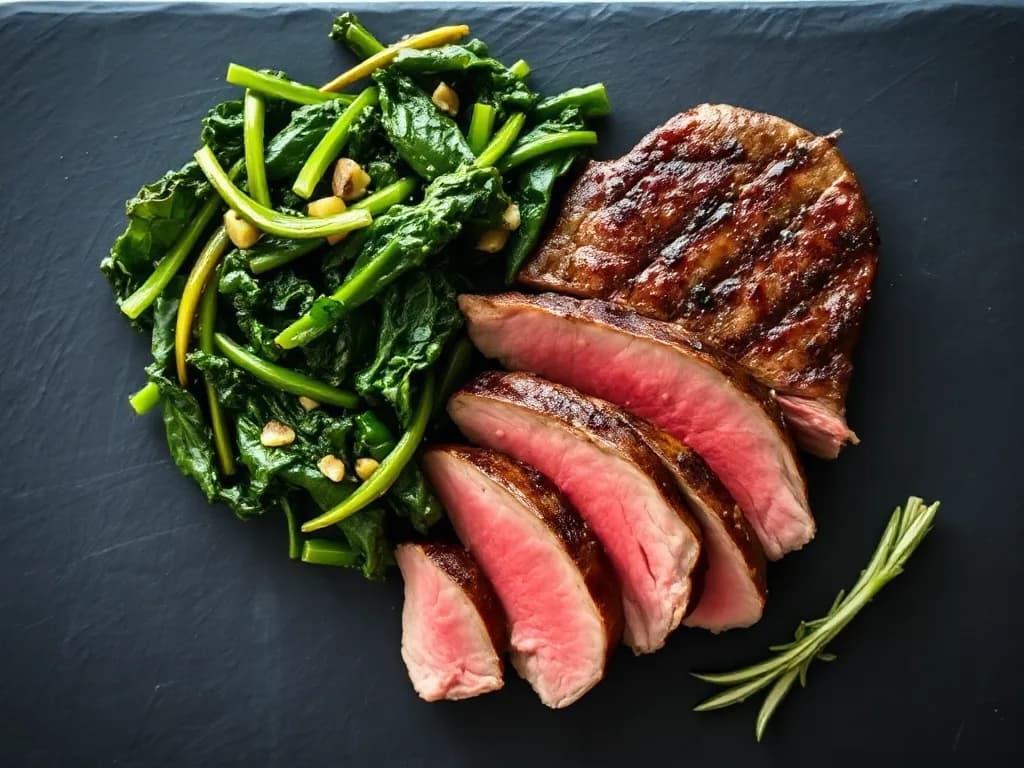 Pan-Seared Ribeye with Garlic-Herb Kale