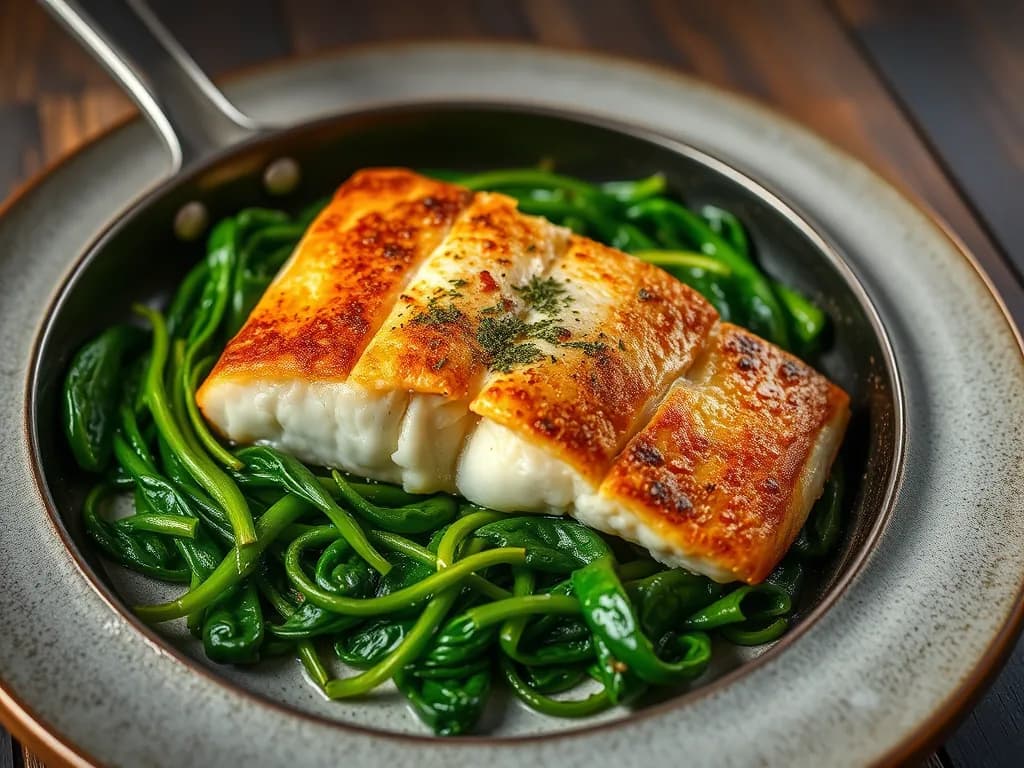 Pan-Seared Cod with Wilted Spinach